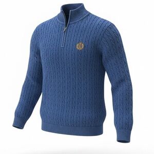 Lauren Ralph Lauren Blue Quarter Zip Cable Knit Sweater